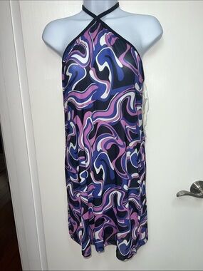Miken Juniors' High-Neck Sleeveless Swim Cover-Up Purple & Black Size Medium NWT